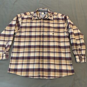 Wrangler Twenty X Shirt Mens Large Brown Blue Plaid Button Down Long‎ Sleeve